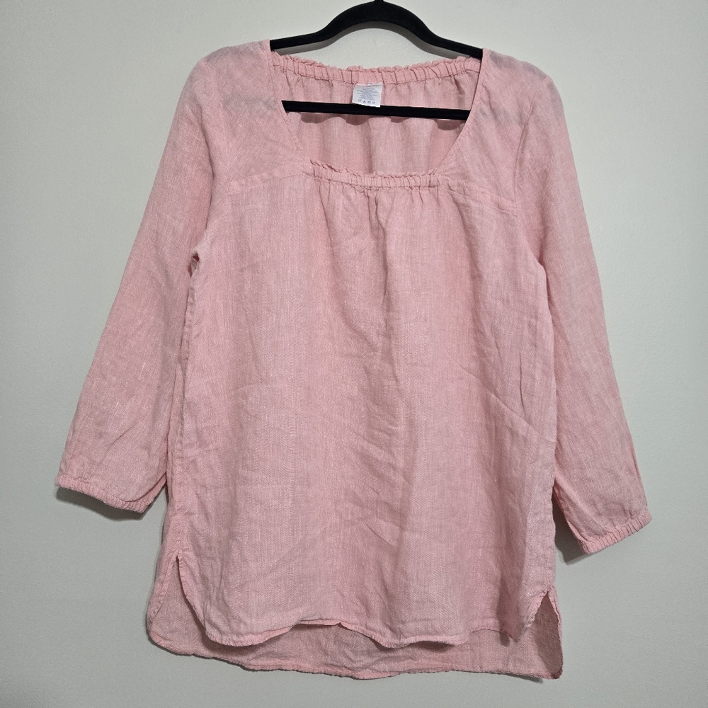 Lands' End 100% Linen Pull Over Shirt 3/4 Sleeve Size M Dusty Pink